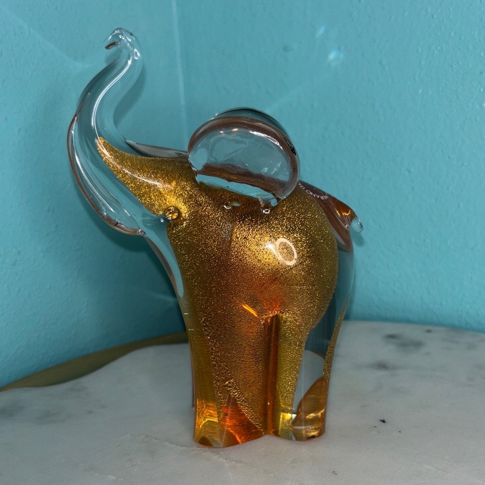 MURANO ITALY Elegant Gold Glass Elephant Figurine
